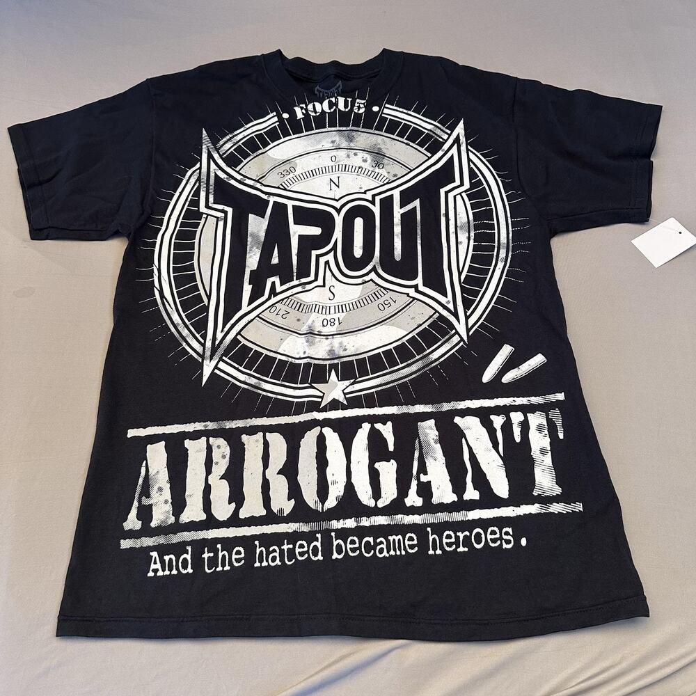 Tapout Shirt Mens Large Black Arrogant Graphic MMA Tee Compass Logo New w. Tags